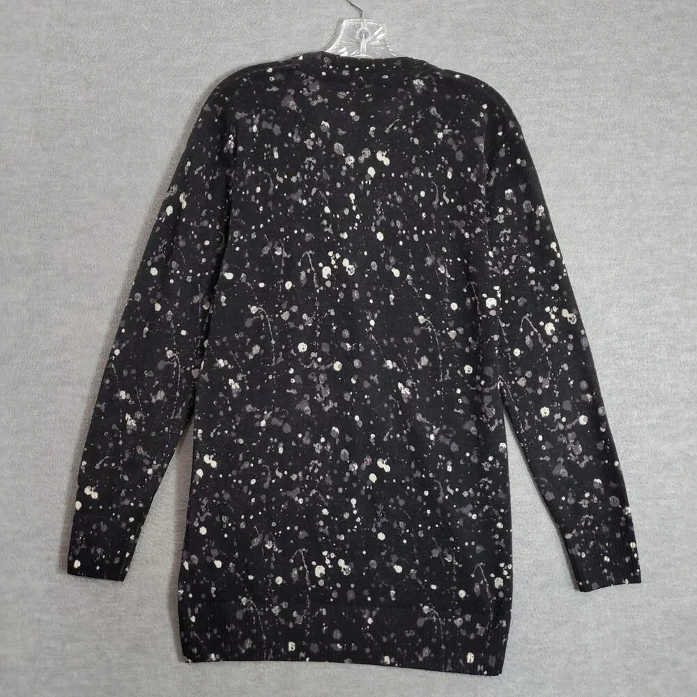 Tory Burch Women Sweater‎ Small Black Paint Splatter Cardigan 100% Merino Wool